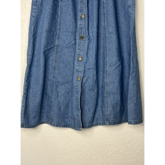 Classic Elements Pleated Button Down Skirt Lt. Wash Sz 10 Pockets Elastic Waist - Picture 3 of 10